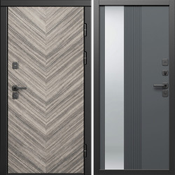 Входная дверь Termo-Door Плаза Серая Елочка - Зеркало Люмис Грей Софт
