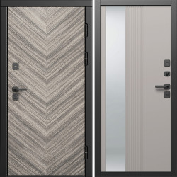 Входная дверь Termo-Door Плаза Серая Елочка - Зеркало Люмис Капучино