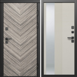 Входная дверь Termo-Door Плаза Серая Елочка - Зеркало Люмис Соновая Кость