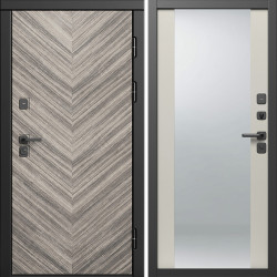 Входная дверь Termo-Door Плаза Серая Елочка - Зеркало Слоновая кость
