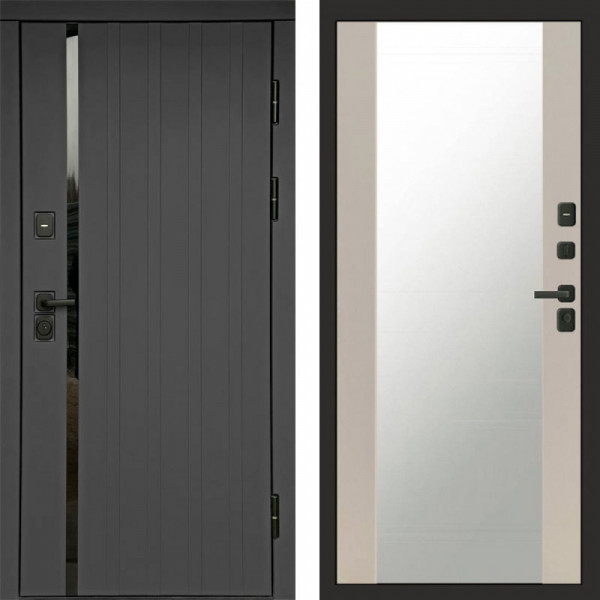 Входная дверь Termo-Door Роял Графит - Зеркало Слоновая кость