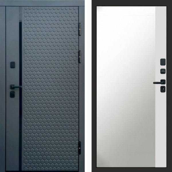 Входная дверь Termo-Door Simple Графит - Зеркало Фацет Белый софт