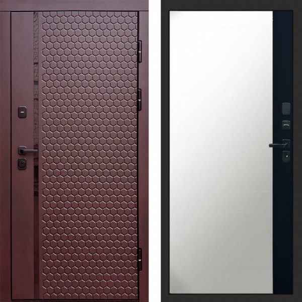 Входная дверь Termo-Door Simple Шоколад - Зеркало Фацет Черный кварц+тонировка серая