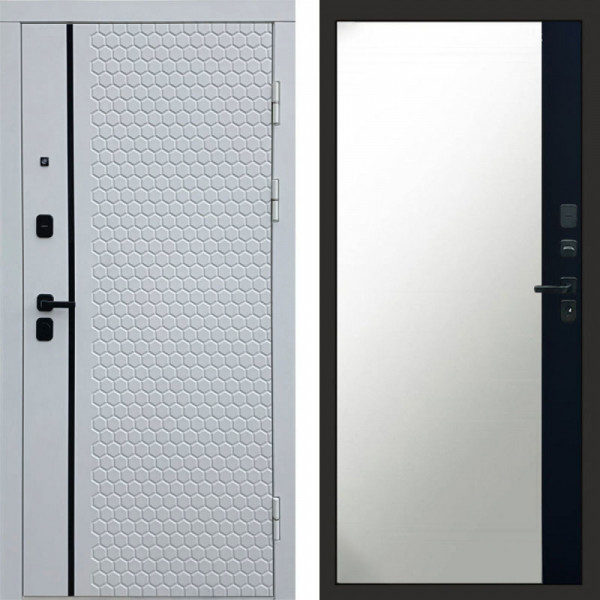 Входная дверь Termo-Door Simple White - Зеркало Фацет Черный кварц