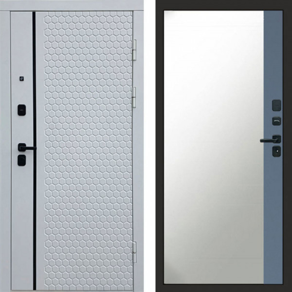 Входная дверь Termo-Door Simple White - Зеркало Фацет Grey софт