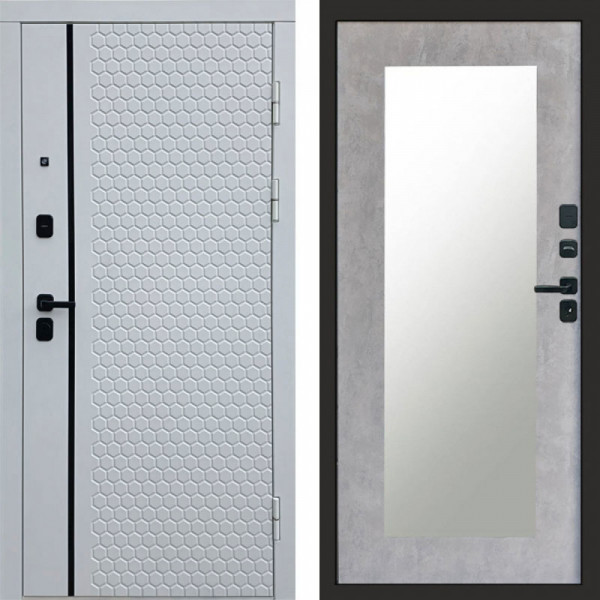 Входная дверь Termo-Door Simple White - Зеркало Триумф бетон светлый