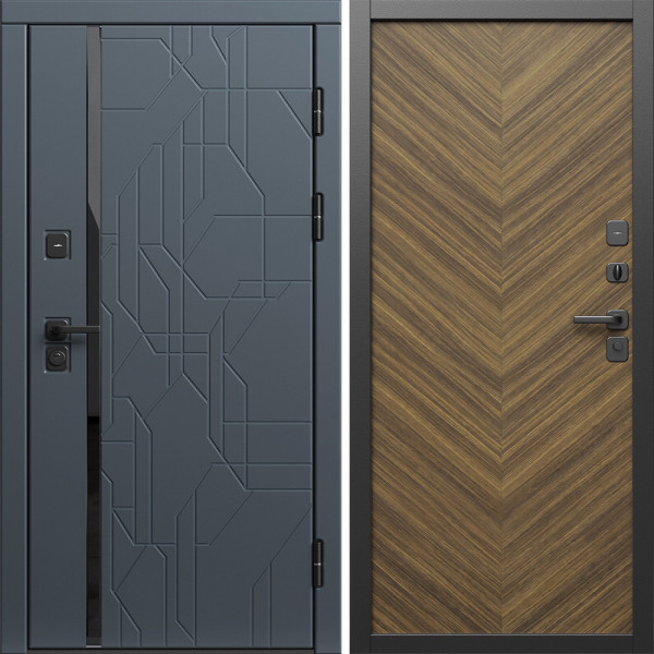 Входная дверь Termo-Door Сплит Графит - Плаза Елочка Орех