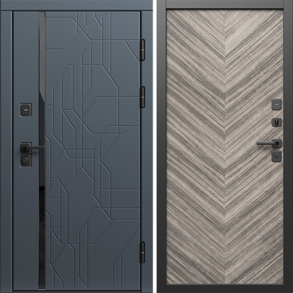 Входная дверь Termo-Door Сплит Графит - Плаза Елочка Серая
