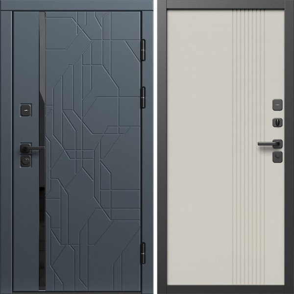 Входная дверь Termo-Door Сплит Графит - Страйп Слоновая Кость