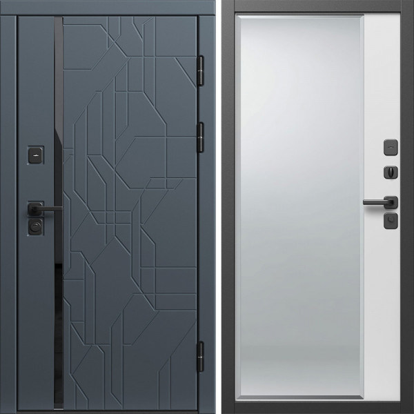 Входная дверь Termo-Door Сплит Графит - Зеркало Фацет Белый софт