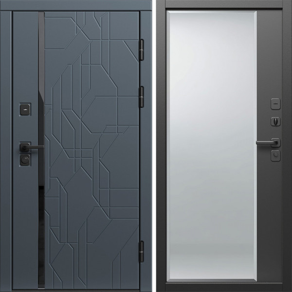 Входная дверь Termo-Door Сплит Графит - Зеркало Фацет Черный кварц