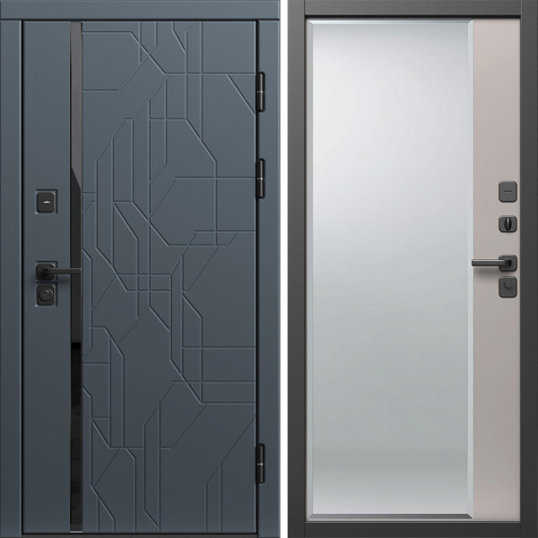 Входная дверь Termo-Door Сплит Графит - Зеркало Фацет Капучино