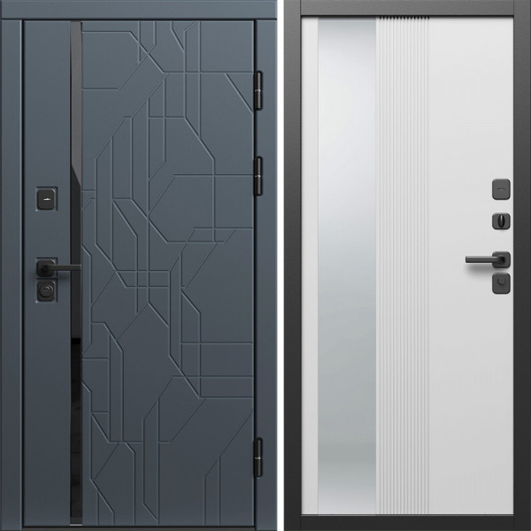 Входная дверь Termo-Door Сплит Графит - Зеркало Люмис Белый Софт