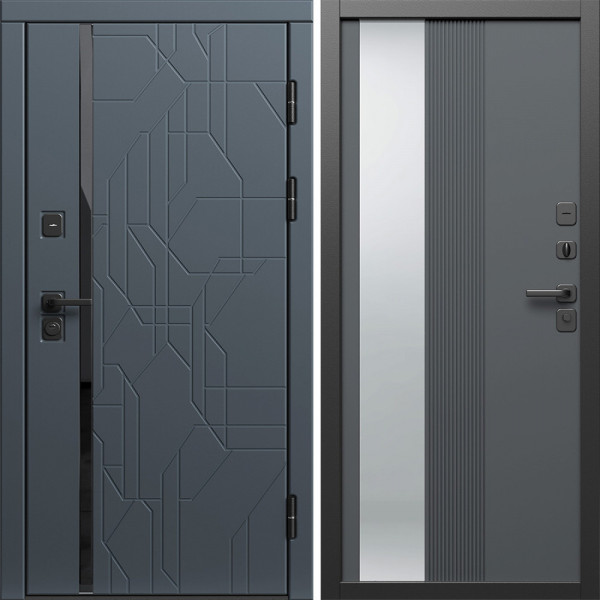 Входная дверь Termo-Door Сплит Графит - Зеркало Люмис Грей Софт