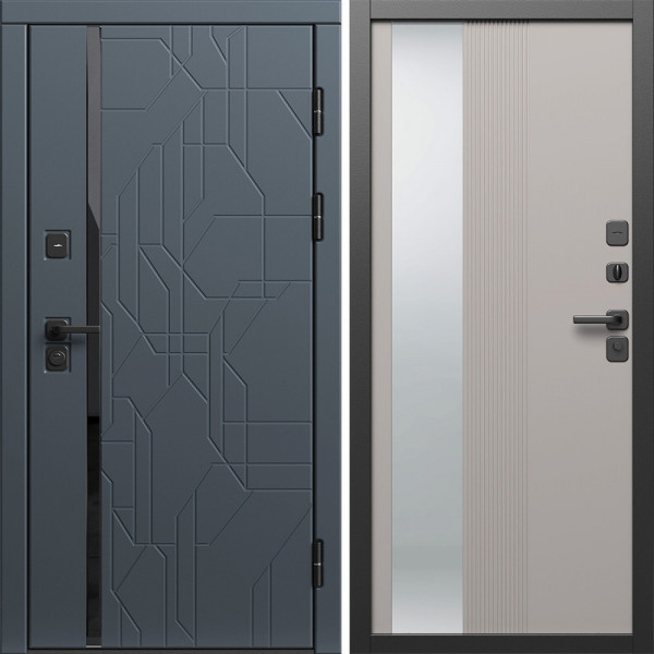 Входная дверь Termo-Door Сплит Графит - Зеркало Люмис Капучино