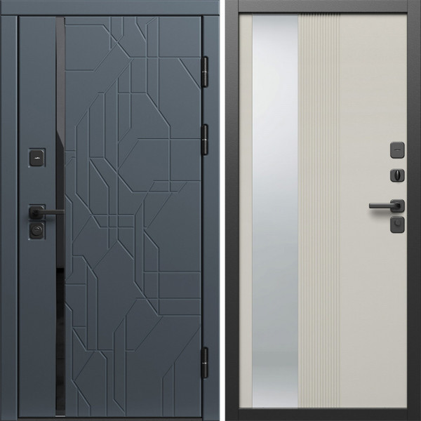 Входная дверь Termo-Door Сплит Графит - Зеркало Люмис Соновая Кость