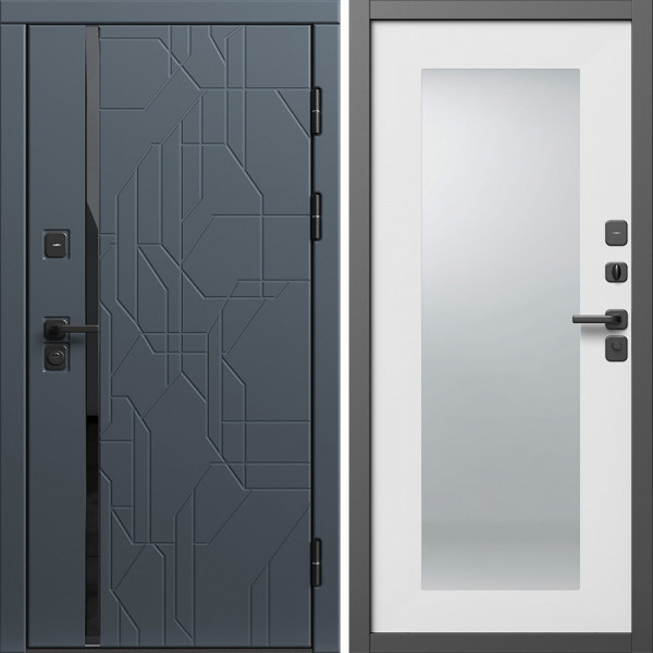 Входная дверь Termo-Door Сплит Графит - Зеркало Триумф Белый софт
