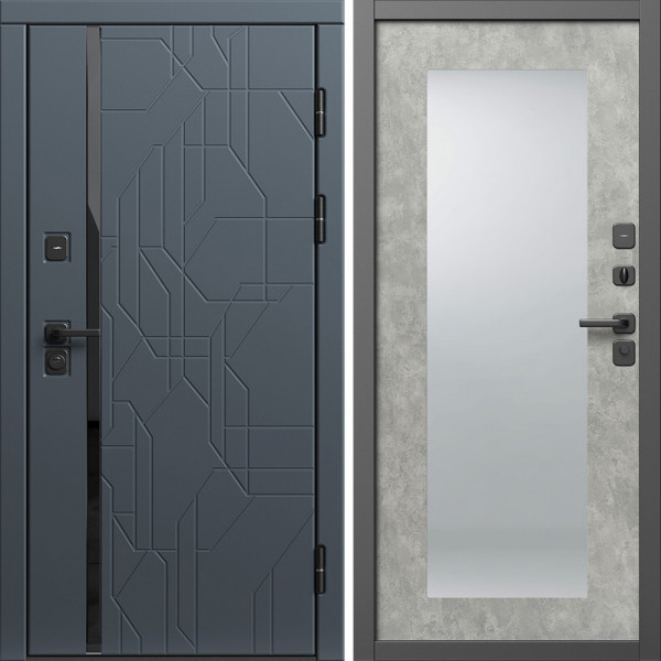 Входная дверь Termo-Door Сплит Графит - Зеркало Триумф бетон светлый