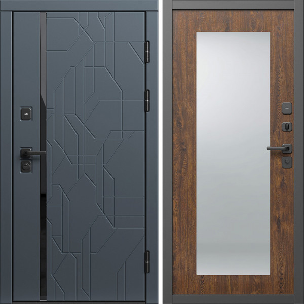 Входная дверь Termo-Door Сплит Графит - Зеркало Триумф дуб