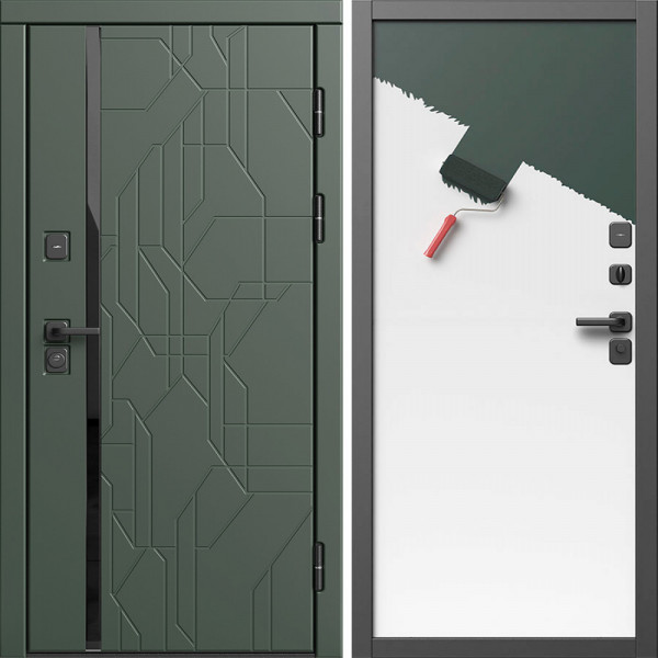 Входная дверь Termo-Door Сплит Грин - Гладкая Панель Под Покраску (грунт)
