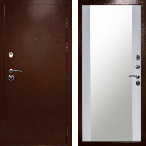 Входная дверь Termo-Door Техно Медь Антик - Зеркало белый софт