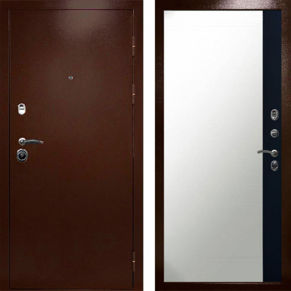 Входная дверь Termo-Door Техно Медь Антик - Зеркало Фацет Черный кварц+тонировка серая