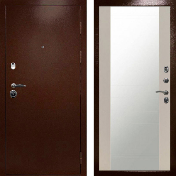 Входная дверь Termo-Door Техно Медь Антик - Зеркало Слоновая кость