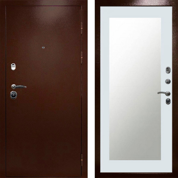 Входная дверь Termo-Door Техно Медь Антик - Зеркало Триумф Белый софт