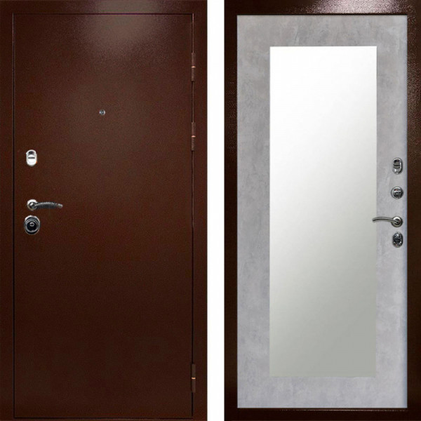 Входная дверь Termo-Door Техно Медь Антик - Зеркало Триумф бетон светлый