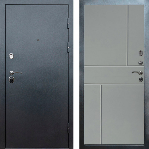Входная дверь Termo-Door Техно Серебро Антик - Горизонт Grey софт