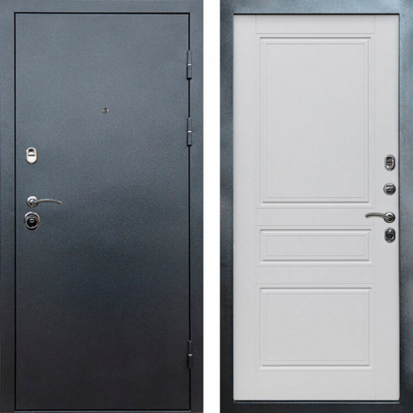 Входная дверь Termo-Door Техно Серебро Антик - Классика белый матовый