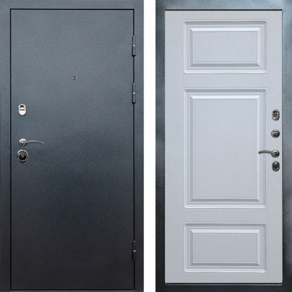 Входная дверь Termo-Door Техно Серебро Антик - Лион Белый софт