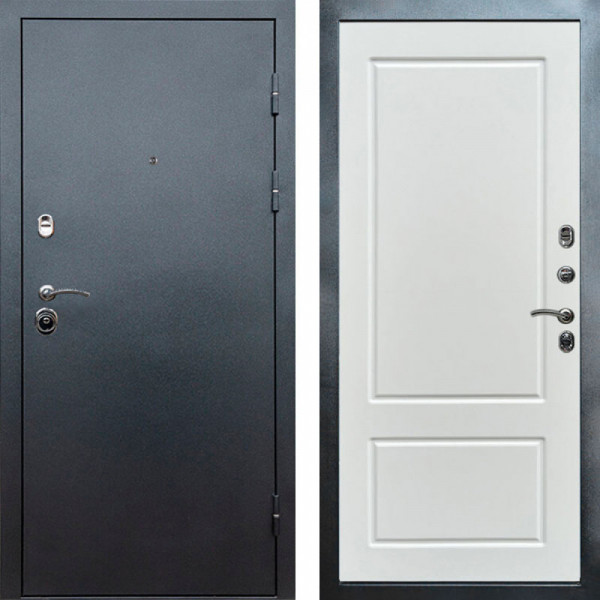 Входная дверь Termo-Door Техно Серебро Антик - Марсель Белый софт
