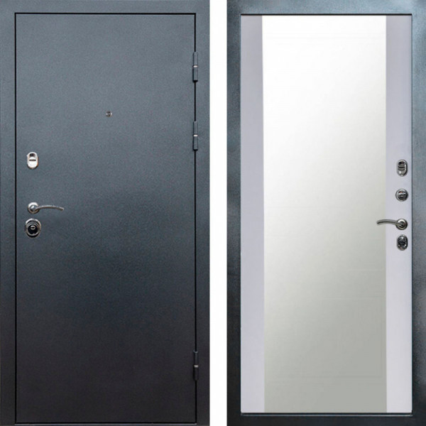 Входная дверь Termo-Door Техно Серебро Антик - Зеркало белый софт