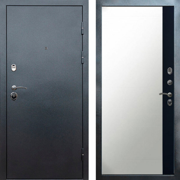 Входная дверь Termo-Door Техно Серебро Антик - Зеркало Фацет Черный кварц