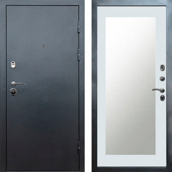 Входная дверь Termo-Door Техно Серебро Антик - Зеркало Триумф Белый софт