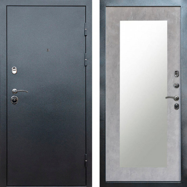 Входная дверь Termo-Door Техно Серебро Антик - Зеркало Триумф бетон светлый