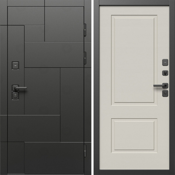 Входная дверь Termo-Door Тетрис Блэк - Нео Классика Слоновая Кость