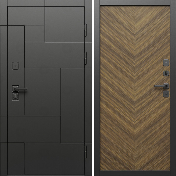 Входная дверь Termo-Door Тетрис Блэк - Плаза Елочка Орех