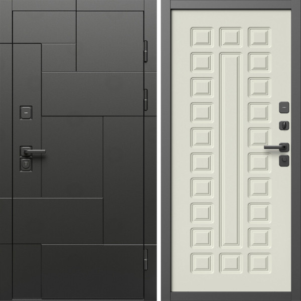 Входная дверь Termo-Door Тетрис Блэк - Престиж бежевый матовый