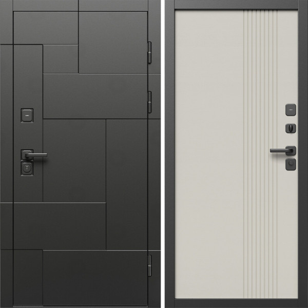 Входная дверь Termo-Door Тетрис Блэк - Страйп Слоновая Кость