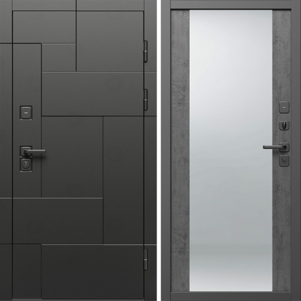 Входная дверь Termo-Door Тетрис Блэк - Зеркало бетон темный