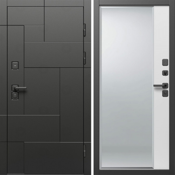 Входная дверь Termo-Door Тетрис Блэк - Зеркало Фацет Белый софт