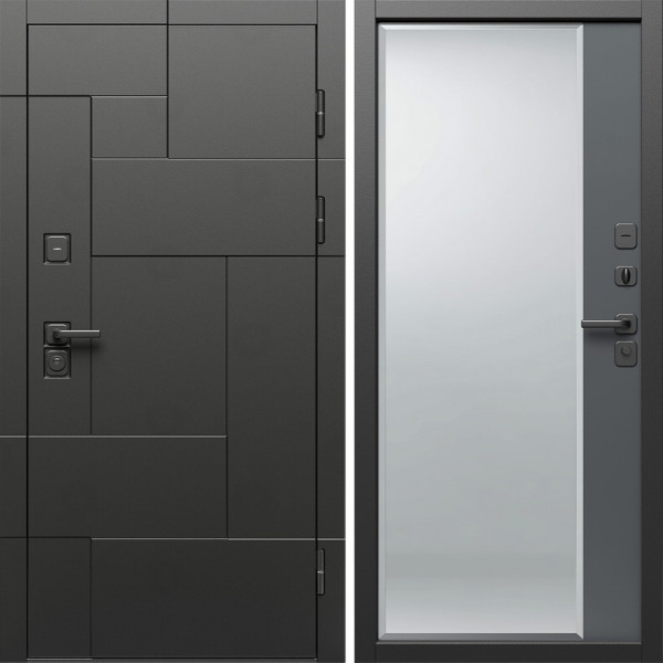 Входная дверь Termo-Door Тетрис Блэк - Зеркало Фацет Grey софт