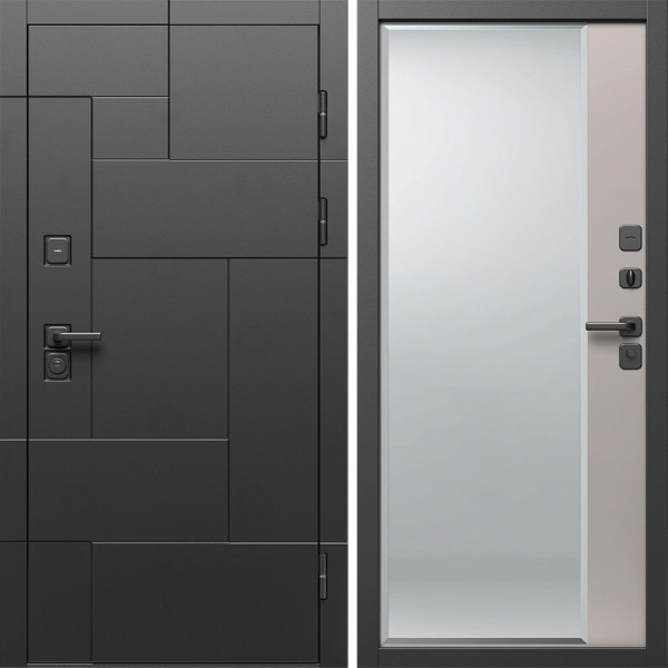 Входная дверь Termo-Door Тетрис Блэк - Зеркало Фацет Капучино