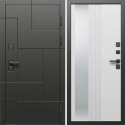 Входная дверь Termo-Door Тетрис Блэк - Зеркало Люмис Белый Софт