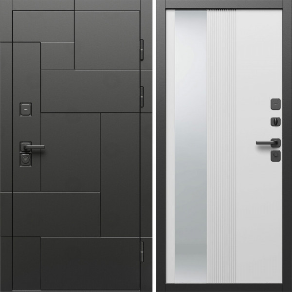 Входная дверь Termo-Door Тетрис Блэк - Зеркало Люмис Белый Софт