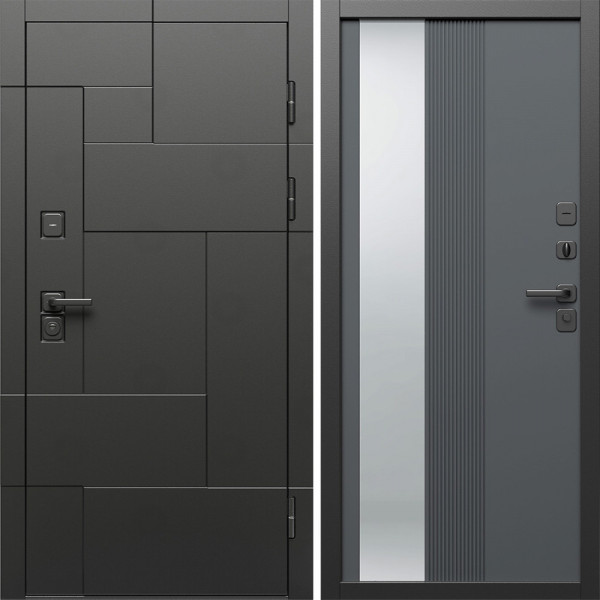 Входная дверь Termo-Door Тетрис Блэк - Зеркало Люмис Грей Софт