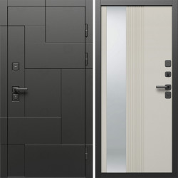 Входная дверь Termo-Door Тетрис Блэк - Зеркало Люмис Соновая Кость