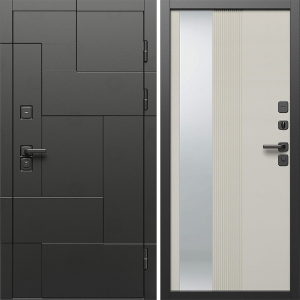 Входная дверь Termo-Door Тетрис Блэк - Зеркало Люмис Соновая Кость